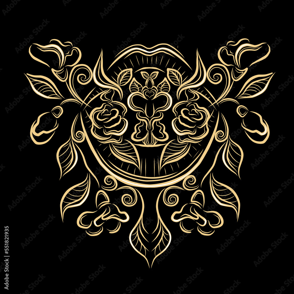 abstract composition on a black background. linear sketch for a tattoo. fashionable youth print for printing on a t-shirt. abstract composition on a black background. linear sketch for a tattoo. fashionable youth print for printing on a t-shirt.