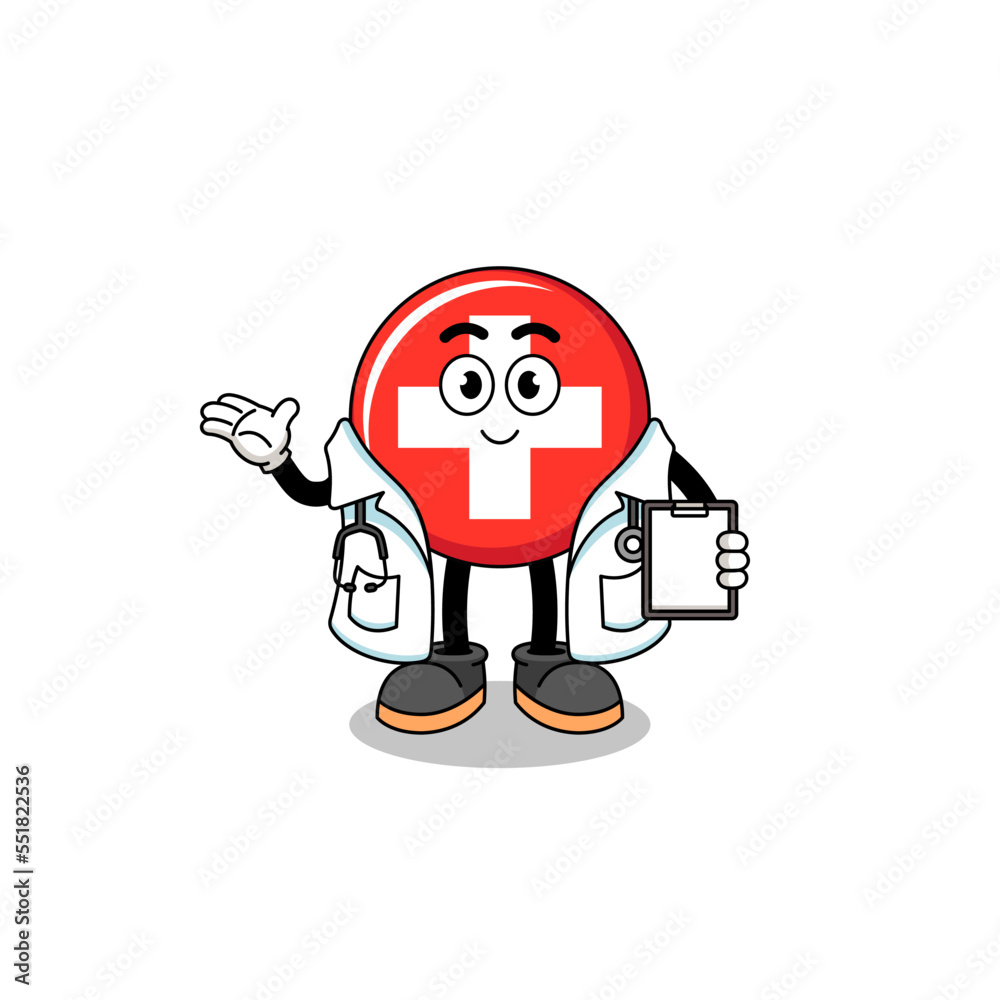 Cartoon mascot of switzerland doctor