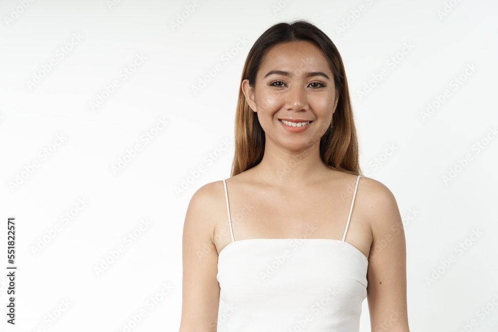 Happy pretty young asian woman smiling isolated on white background, gorgeous girl beauty and cosmetology stomatology concept Happy pretty young asian woman smiling isolated on white background, gorgeous girl beauty and cosmetology stomatology concept