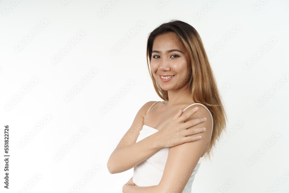 Happy pretty young asian woman smiling isolated on white background, gorgeous girl beauty and cosmetology stomatology concept Happy pretty young asian woman smiling isolated on white background, gorgeous girl beauty and cosmetology stomatology concept