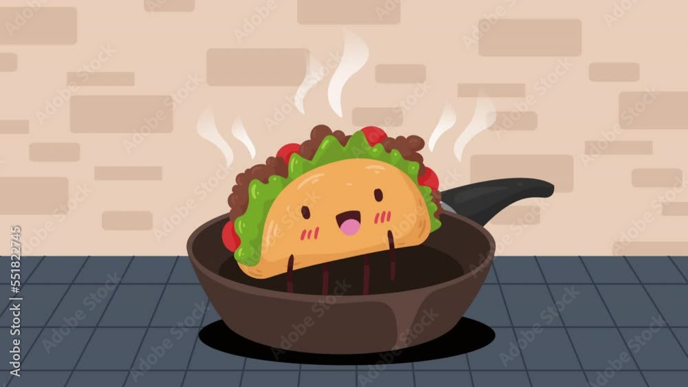 mexican taco in pan kawaii character