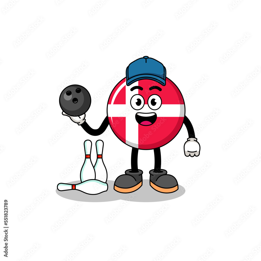 Mascot of denmark flag as a bowling player Mascot of denmark flag as a bowling player