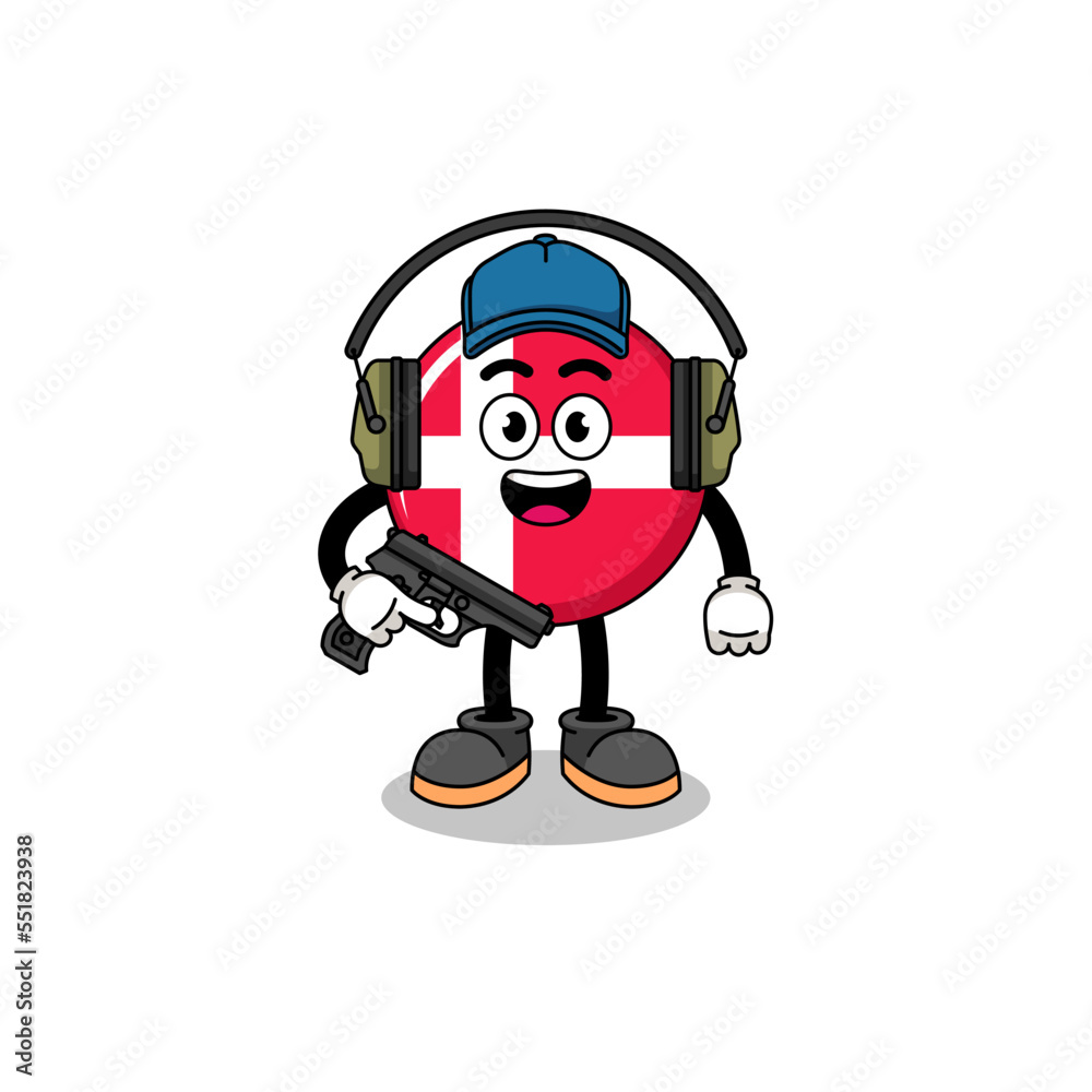 Character mascot of denmark flag doing shooting range Character mascot of denmark flag doing shooting range