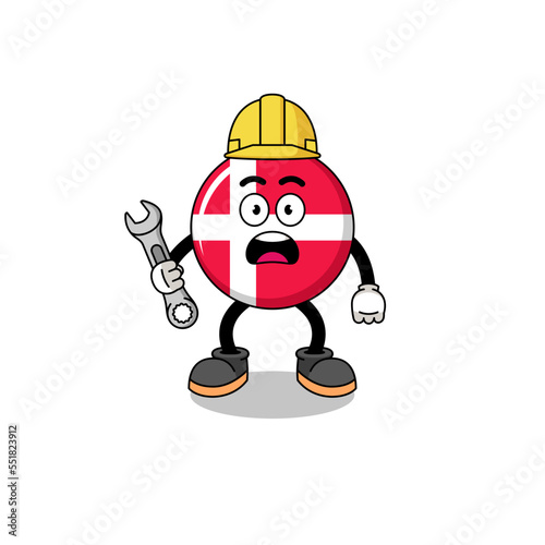 Character Illustration of denmark flag with 404 error