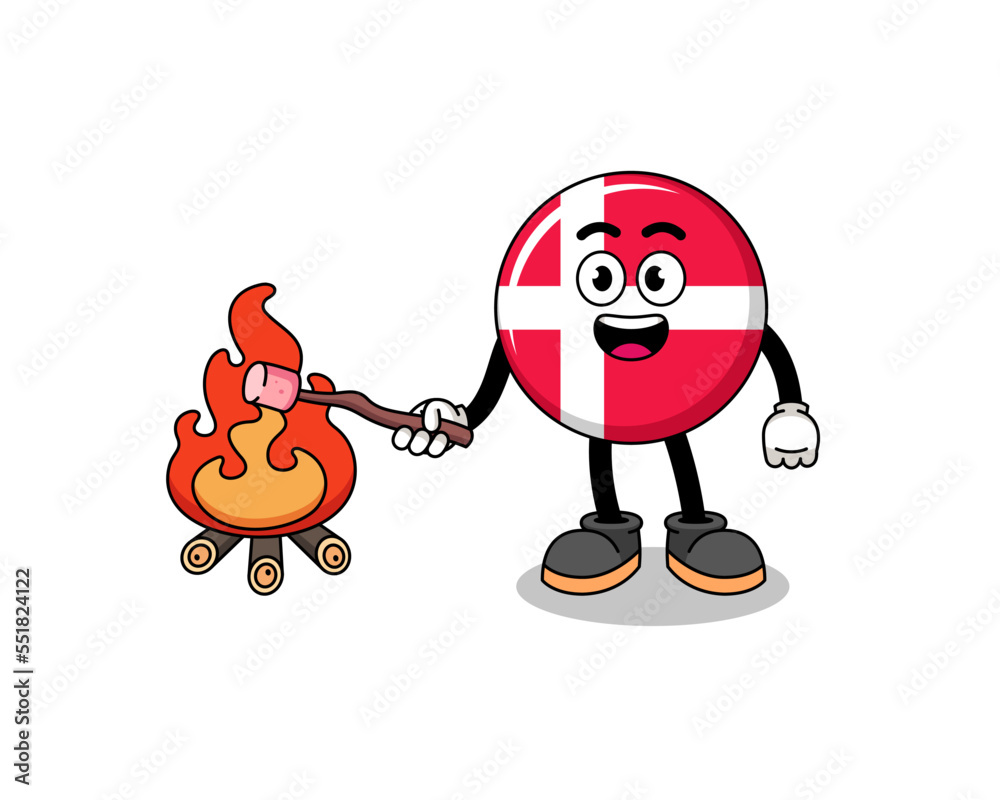 Illustration of denmark flag burning a marshmallow Illustration of denmark flag burning a marshmallow