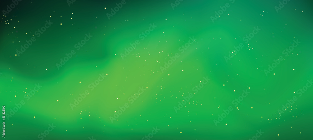 Vector illustration with night starry sky and aurora northern lights. Outer Space galaxy on green black dark background. christmas winter background new year eve