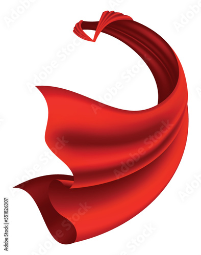 Superhero red cape in front view. Scarlet fabric silk cloak. Mantle costume or cover cartoon vector illustration