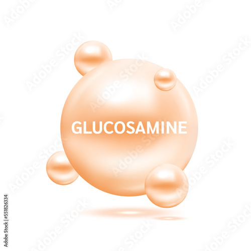 Glucosamine and Vitamin for health. Helps maintain strong bone. Medical health care concept. 3D Isolated on a white background Vector EPS10. Used for nutrition products food template design.