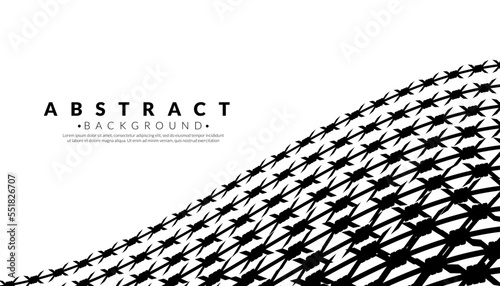 Abstract black barbed wire wave on white background. Barb line template. Prison fence concept.