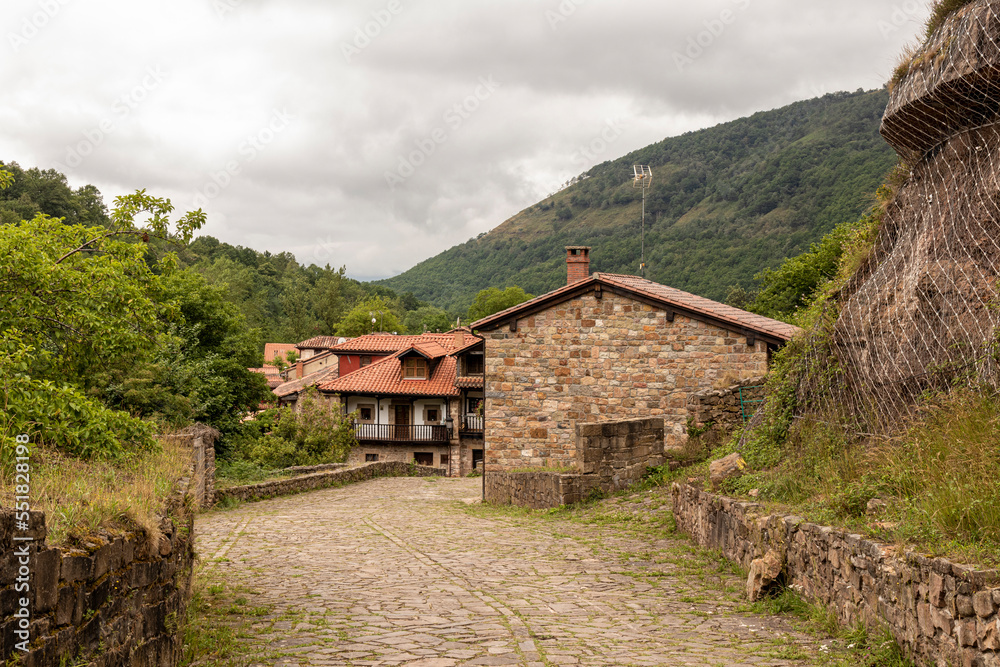 Stone houses and narrow streets in a mountain village in the north of Spain. barcena mayor Stone houses and narrow streets in a mountain village in the north of Spain. barcena mayor