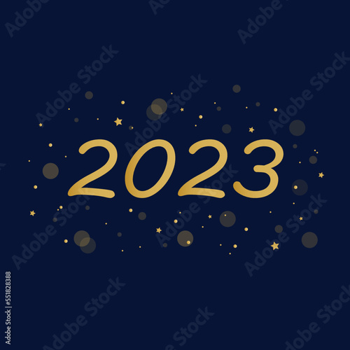 Happy new year 2023 card with bokeh and light effect,  Elegant gold text.