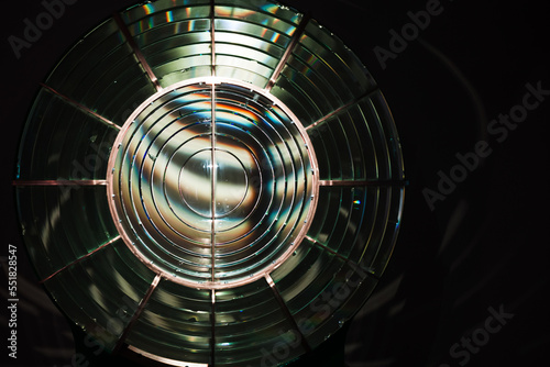 Fresnel lens close up photo. Lighthouse lamp