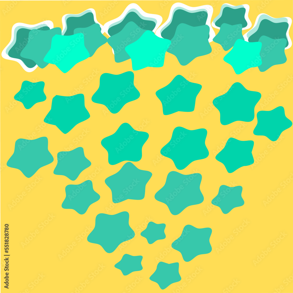 Fototapeta premium Blue-green stars, gradient, diffuse arrangement. yellow background illustration vector