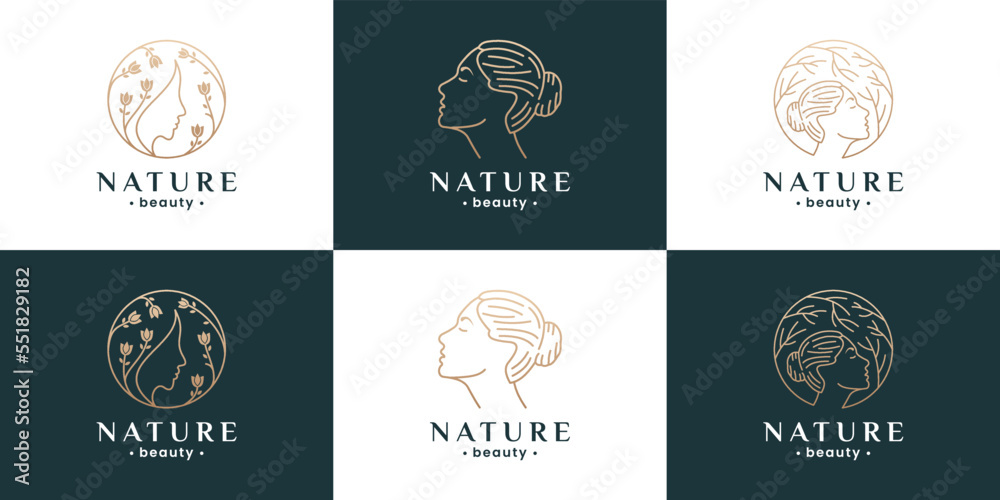 Beauty woman hair salon treatment and spa logo design collection.