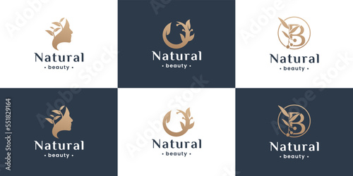 Luxury woman hair salon and spa logo design collection.