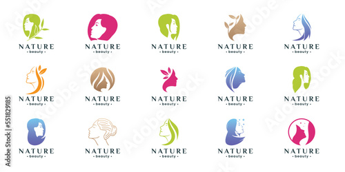 Set of beauty woman logo design for cosmetic, salon, and spa business.