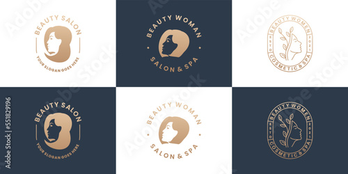 Collection of beauty woman salon and spa logo design with emblem concept.