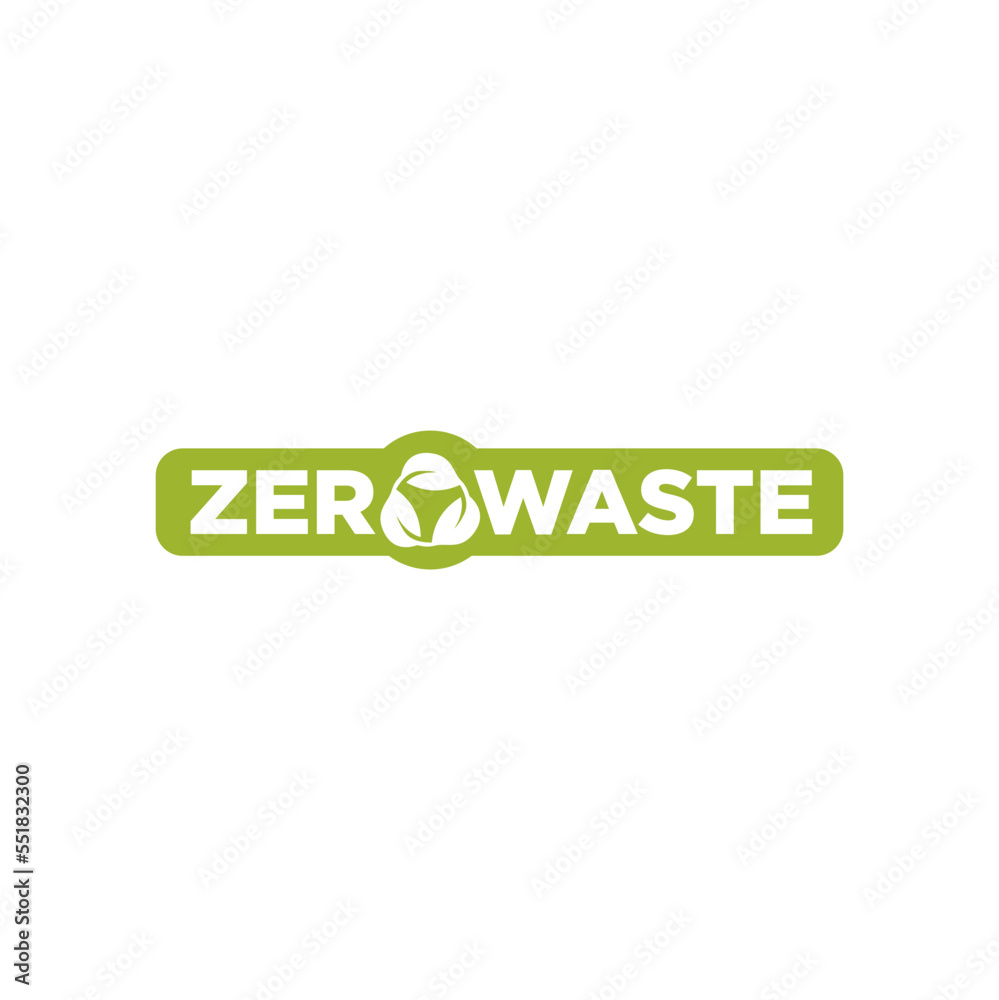Green zero waste logo. Zero waste lifestyle design concept. Eco life - reuse, reduce, recycle Green zero waste logo. Zero waste lifestyle design concept. Eco life - reuse, reduce, recycle