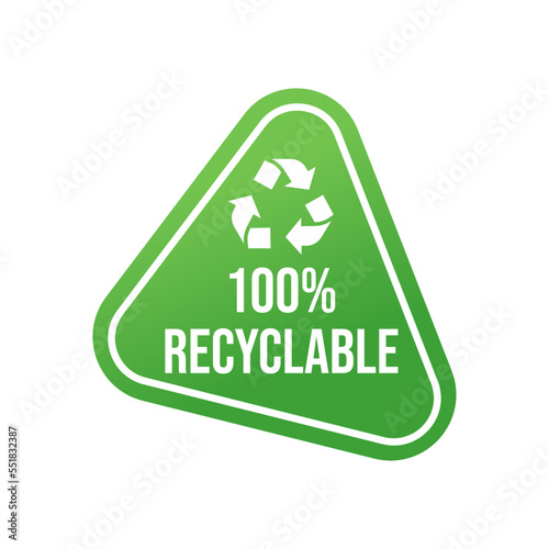 100% recycled sign or logo. Recyclable material symbol. Eco friendly concept. Recycled product label