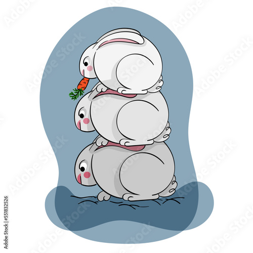 three rabbits play snow sculpture