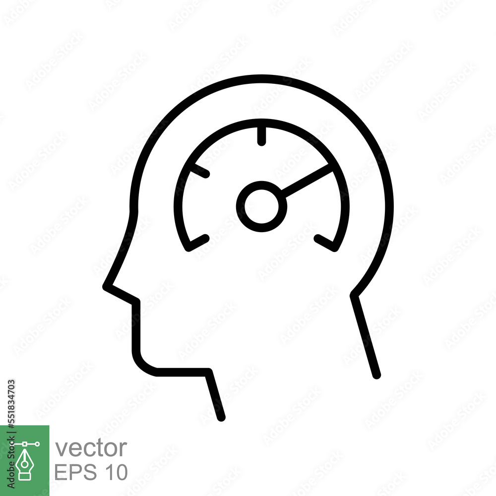 Mental performance icon. Head and speedometer, learn fast, brain memory ...