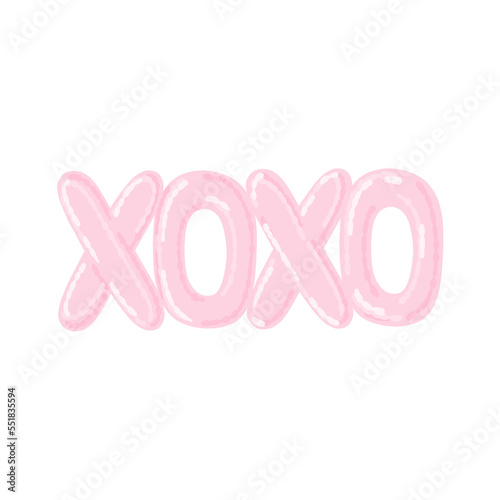 Xoxo pink foil balloons isolated on white background. Valentine’s day concept illustration. Vector clipart for greeting cards, wedding invitations, party, birthday cards.