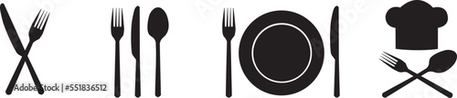 Iconos de cuchillería y restaurante. Concepto: Set de vajilla. Vector photo