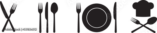 Iconos de cuchillería y restaurante. Concepto: Set de vajilla. Vector