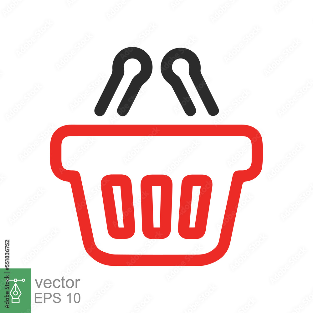 Shopping basket icon. Simple flat style. Red plastic supermarket basket empty. Shop, purchase, grocery, business concept. Vector illustration isolated on white backgroundEPS 10. Shopping basket icon. Simple flat style. Red plastic supermarket basket empty. Shop, purchase, grocery, business concept. Vector illustration isolated on white backgroundEPS 10.