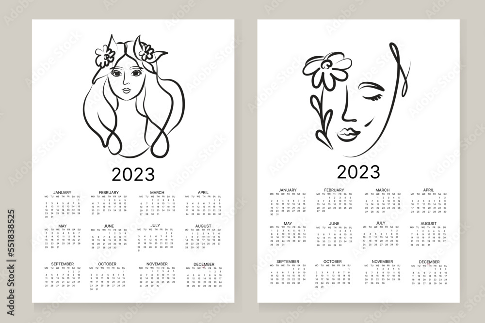 Wall calendar 2023 year. Minimal contemporary art calendar planner