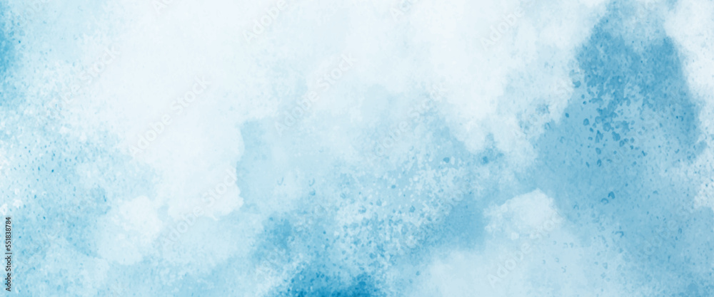 Abstract gradient light sky blue shades watercolor background on white paper texture. Aquarelle painted textured canvas design, abstract blue watercolor splash background, texture of watercolor.