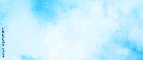 Abstract gradient light sky blue shades watercolor background on white paper texture. Aquarelle painted textured canvas design, abstract blue watercolor splash background, texture of watercolor.