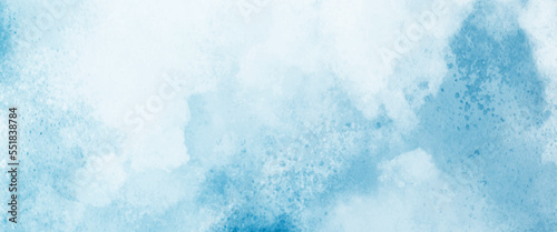 Abstract gradient light sky blue shades watercolor background on white paper texture. Aquarelle painted textured canvas design, abstract blue watercolor splash background, texture of watercolor.