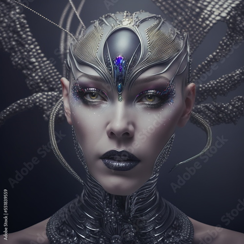 a festival fantasy masked female model closeup portrait. fictitious generative AI artwork that doesn't exist in real life. 
