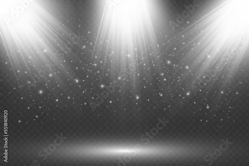Vector spotlights. Scene. Light effects.Podeum