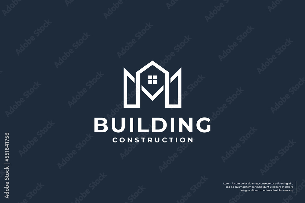 House with letter M logo design. building architectural logo vector.