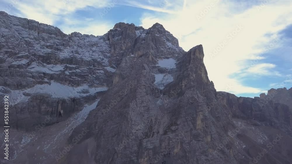Mountins in domomites, winter time, drone shot Mountins in domomites, winter time, drone shot