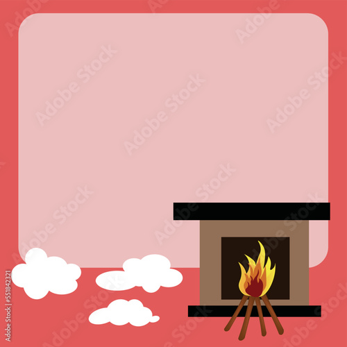 fire place with pink background cloud merry christmas greeting blank note theme