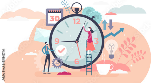 Time management concept, flat tiny persons, transparent background illustration. Married couple planning daily life tasks and schedule for the fallowing days. Work and private life balance success.