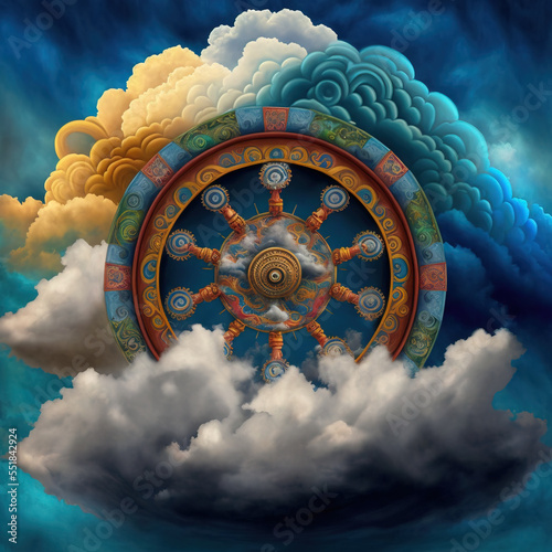 Colorful Dharma Wheel - Generative AI Illustration photo