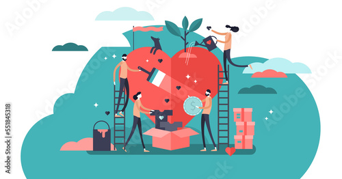 Volunteering  transparent background illustration. Stylized and abstract team help charity and sharing hope. Care  love and good heart community support poor  homeless and elder persons.