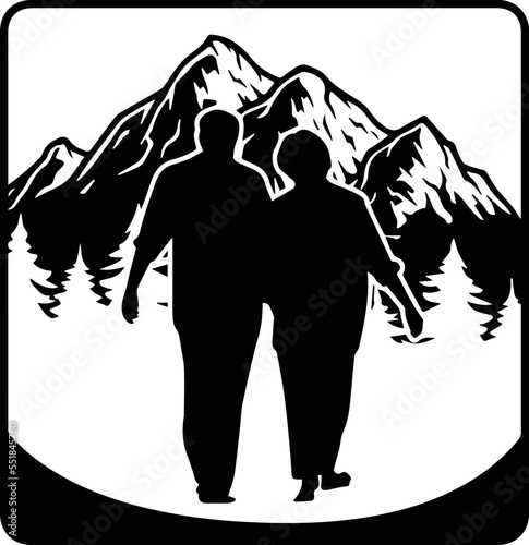 Senior couple walking mountains Vector