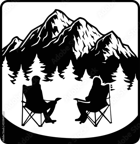 Couple in camping chairs on mountain Vector