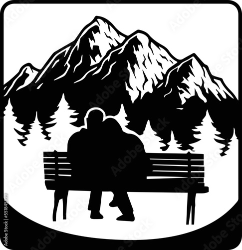 Couple on bench on mountain Vector