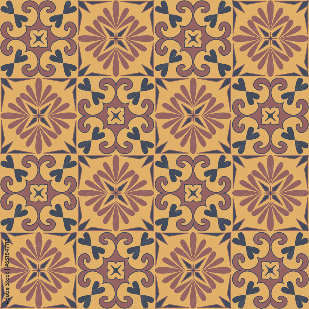 Fototapeta premium Ornate trendy design ceramic tiles arabic style decorative wall decoration, vector illustration