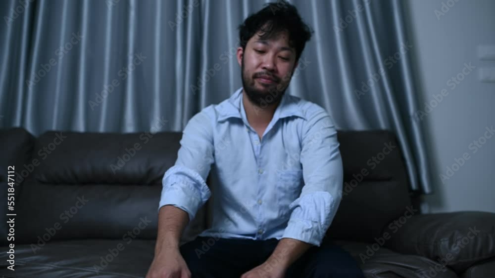 Asian handsome man stress from work overload,Tired male come back home after a lot of work from company,risk of depression