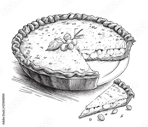 Corn pie hand drawn sketch Latin American food Restaurant business concept.