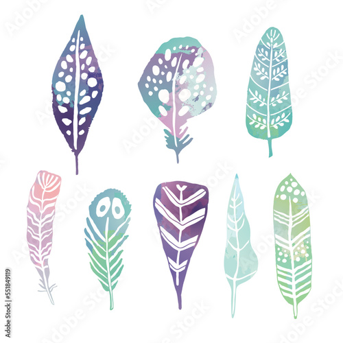 Feathers doodle vector illustrations set. © GooseFrol