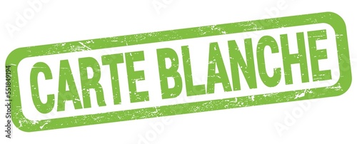 CARTE BLANCHE text written on green rectangle stamp.