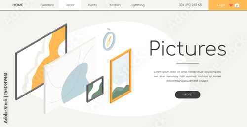 Pictures and paintings - line design style isometric web banner